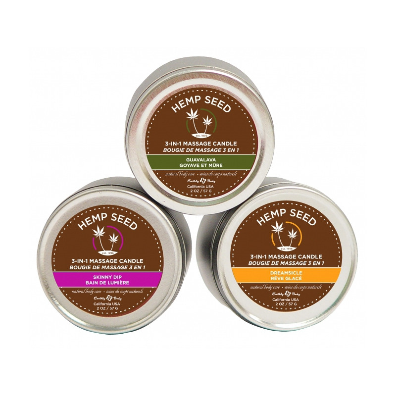 Earthly Body Lot de 3 bougies de massage Hemp Seed 57g